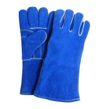 Soldadura Guantes de cuero azul marino Guante de trabajo de cuero dividido de vaca